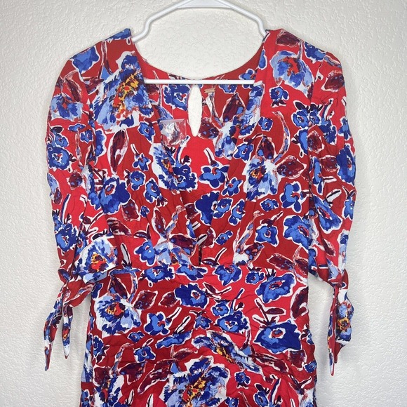 Free People Red Glow Up Mini Dress Floral Red Blue V-neck Size 10 V15 - Picture 5 of 9